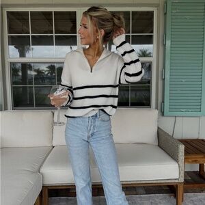 Stripped Half-Zip Knit Sweater